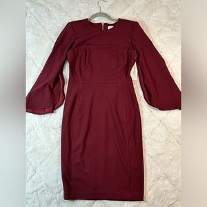 Calvin Klein women’s size 4 maroon dress split sleeve mid length winged sleeve